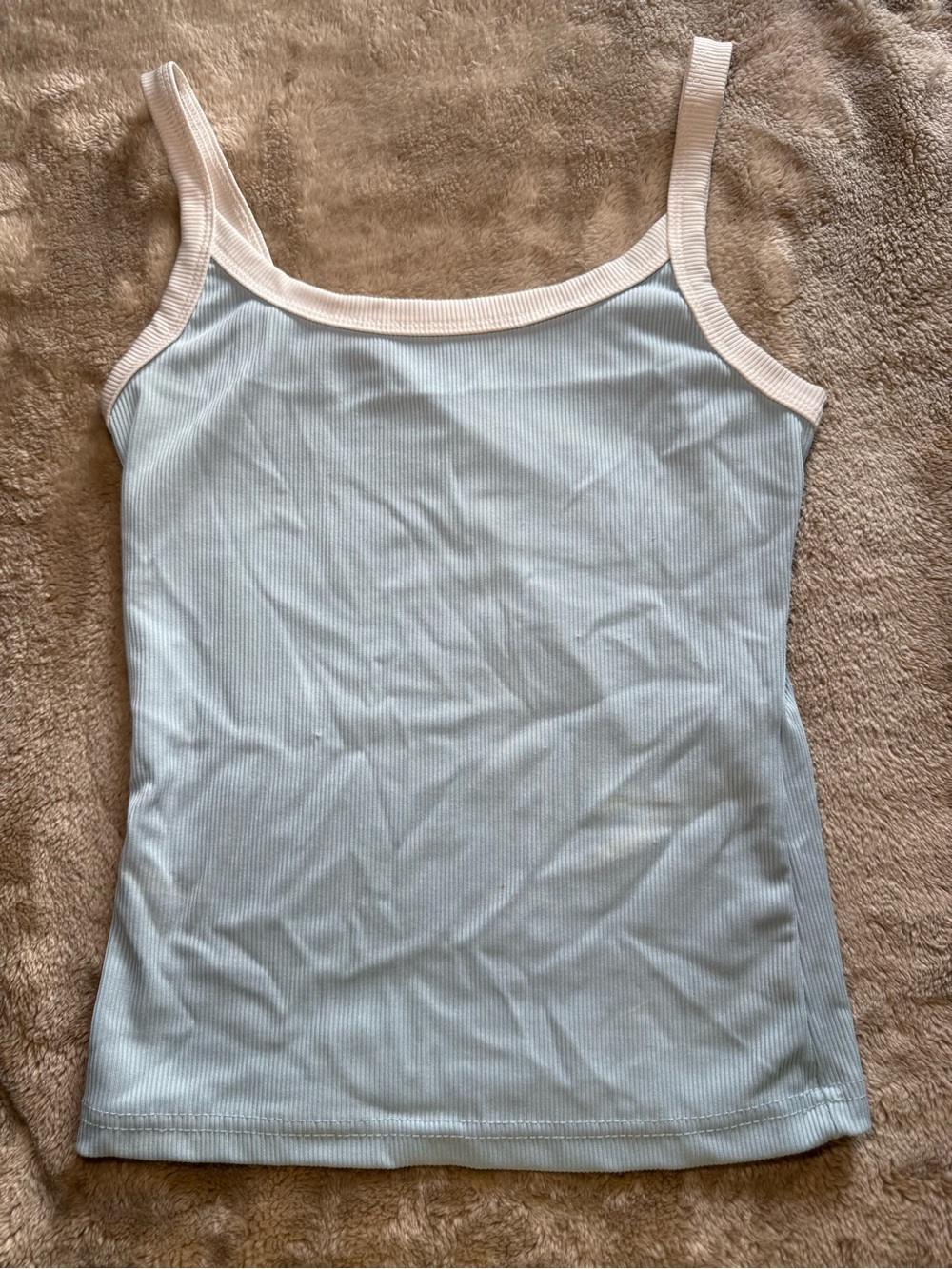 SHEIN Sky Blue Ribbed Cami with Cream Trim